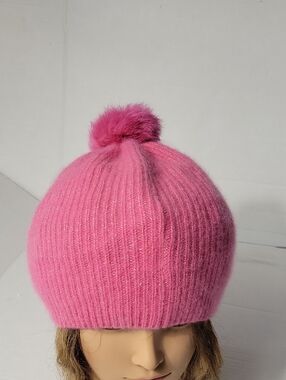 Kids Pink Pom Pom Beanie Hat